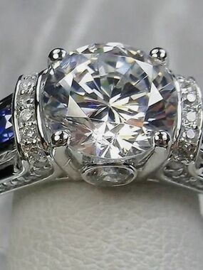 Sparkling Clear CZ Solitaire Halo Ring by